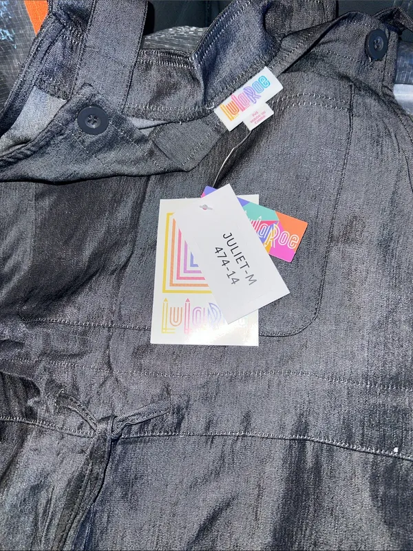 Lularoe Charcoal Gray Chambray Overalls - Casual Pull-On Jumpsuit Medium - Image 4