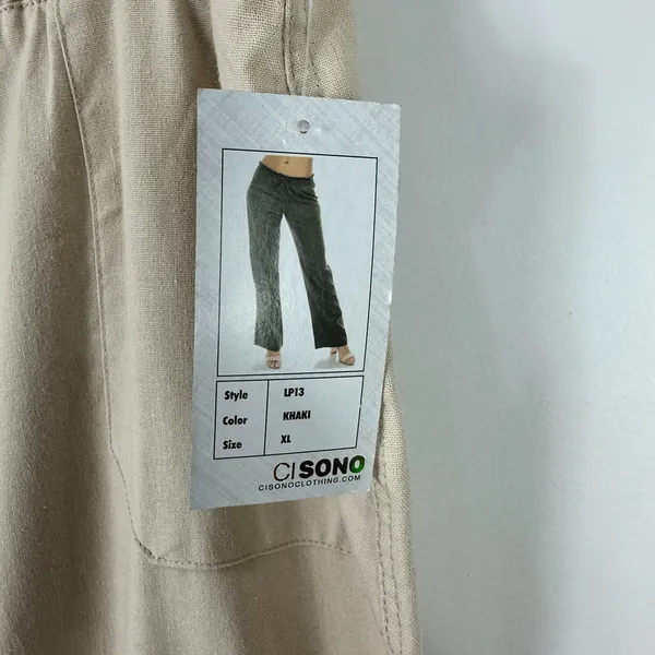 Ci‎ Sono Linen Blend Pants Womens XL Khaki Straight Leg Casual Beach Boho NWT - Image 4