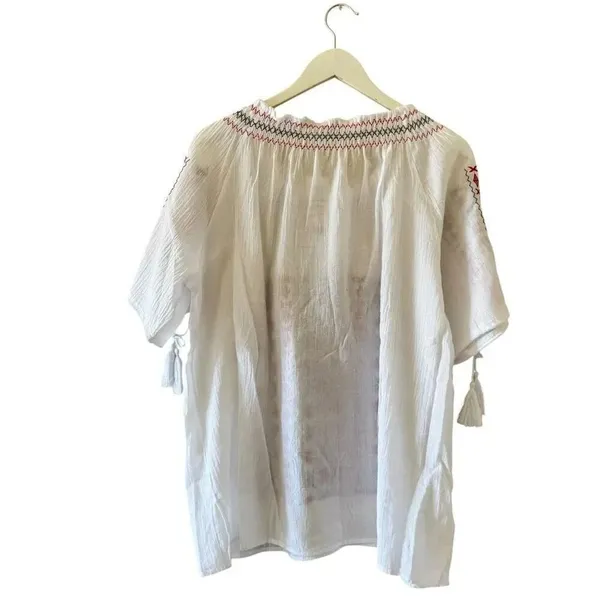 Ouwei White Red Black Embroidered Ethnic Festival Blouse SZ XL #2488 - Image 11