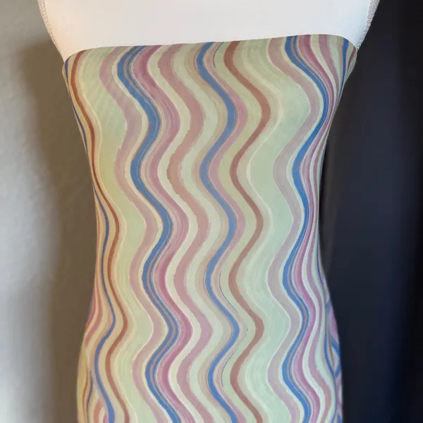 Zara Strapless Mesh Maxi‎ Dress Large Wavy Print Pastel Festival Boho NWT - Image 11