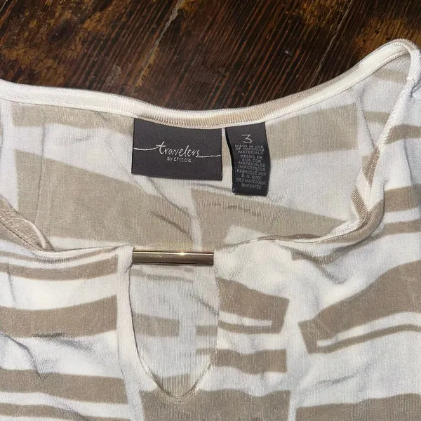 Chico’s traveler knit 3 abstract tan cream blouse - Image 2