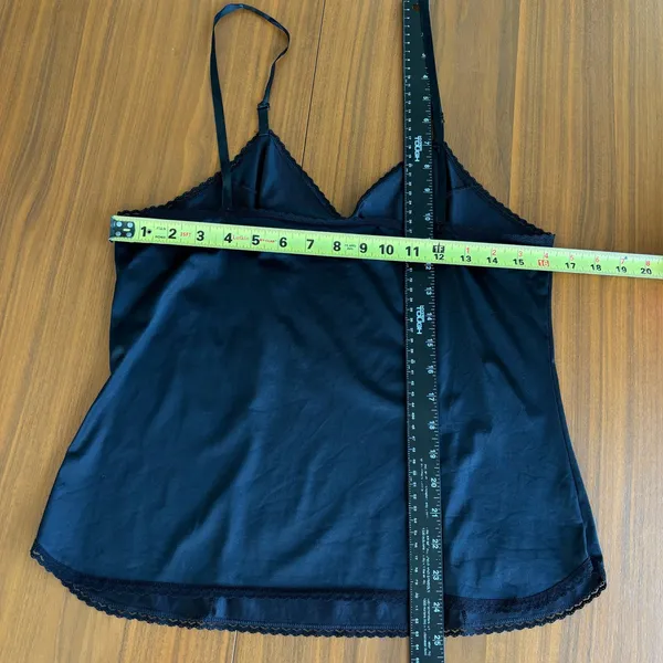 80s Vintage Vanity Fair Cami Top Black Nylon Lace Trim Whimsigoth Romantic Glam - Image 7