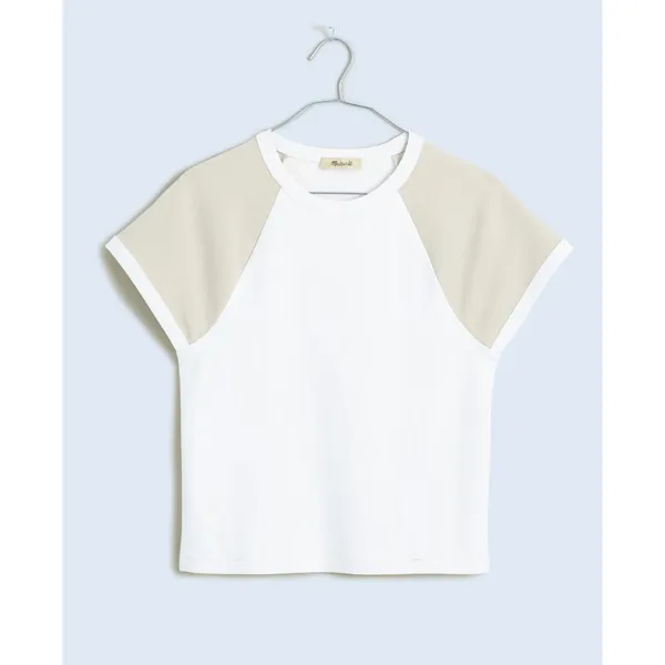 Madewell Raglan Sleeve Baby Tee Shirt Minimalist Basics Sporty Beige XXS NWT - Image 3