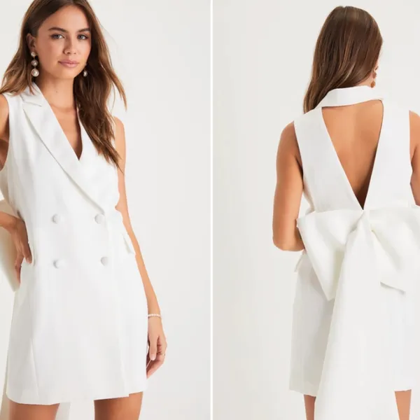 LULUS Bridal Bachelorette Engagement Bridal Shower Sexy Blazer Bow Mini Dress - Image 2