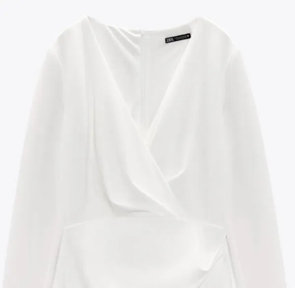 Zara white mini dress draped wrap long sleeve shower party wedding - Image 7