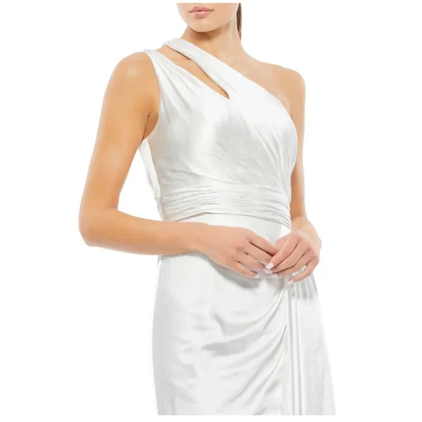 Mac Diggal White One Shoulder‎ Cutout Charmeuse Gown Satin Size 8 - Image 3
