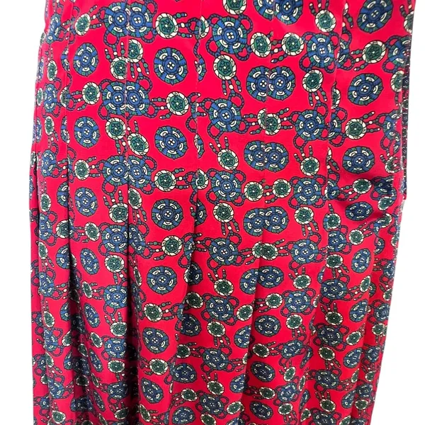 Vintage Talbots Medallion Print Midi Dress Gold Crest Button Long‎ Sleeve Red 6 - Image 7