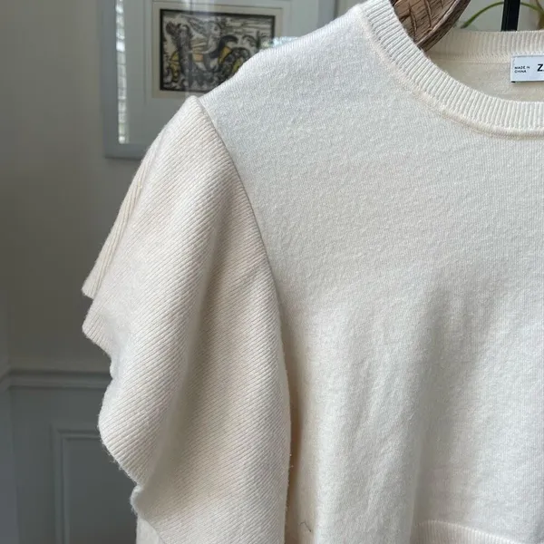 Zara Vanilla Side Ruffle Knit Crop Top Sweater S - Image 2