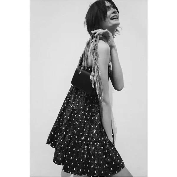 ZARA Polka Dot Sequined Babydoll Dress Size XS NWT - Image 4