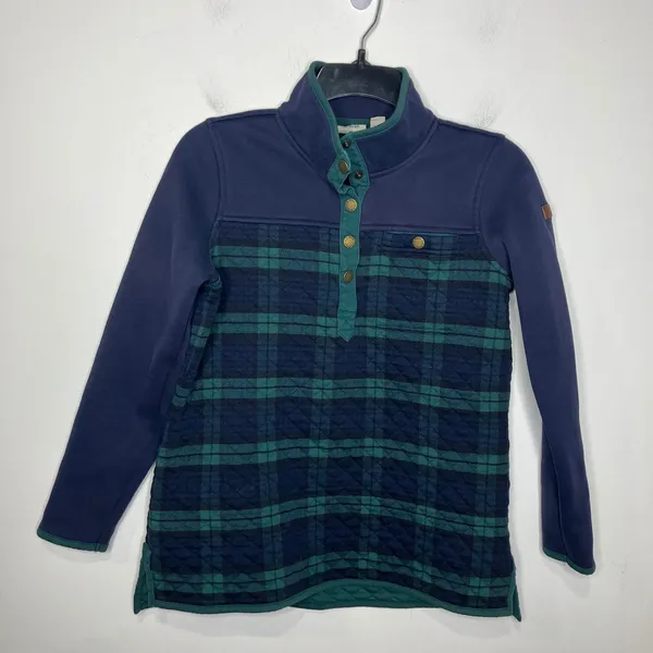 L.L. Bean quilted Mock‎ neck pullover sweatshirt blue green women's small petite - Image 3