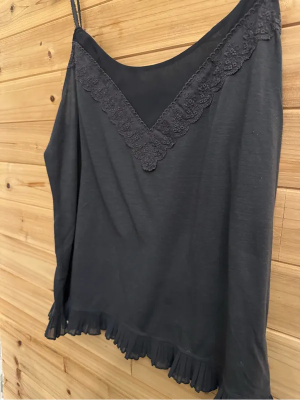 Y2K American Eagle XL Dark Gray Lace Ruffle Trim Cami Tank Top Girly Lightweight - Image 5