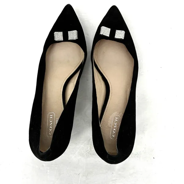 Coach Monroe Black Suede Kitten Heels Crystal Bow Pumps Women's Size 9 - Image 4