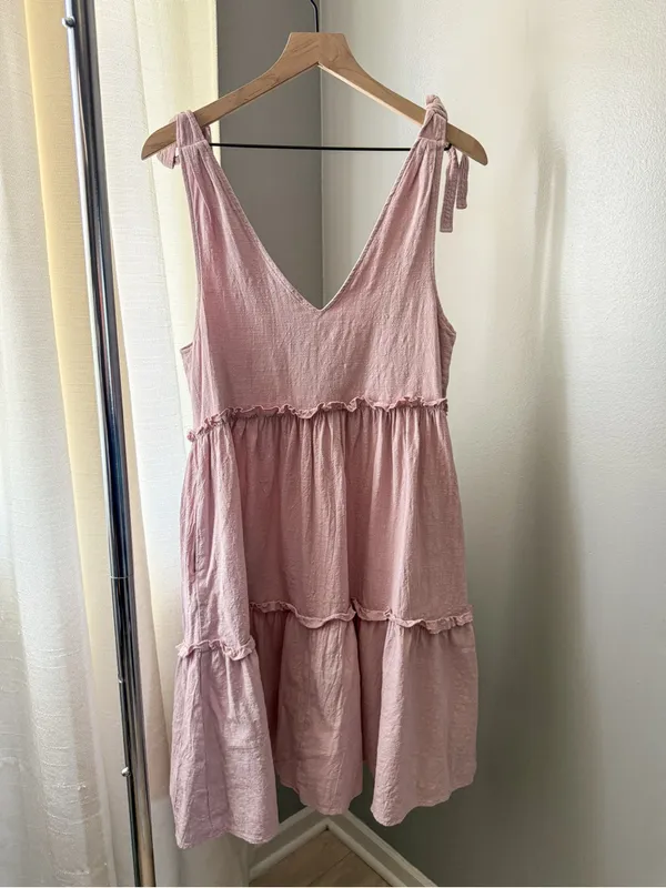 Petal & Pup Pink Tie Strap Tiered Shift Dress Size 6 - Image 8