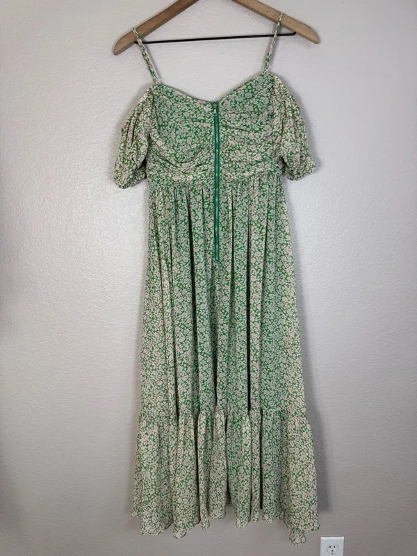 Bardot Fauna Midi Dress in Green Floral Cold Shoulder size Small US 4 $149 - Image 15
