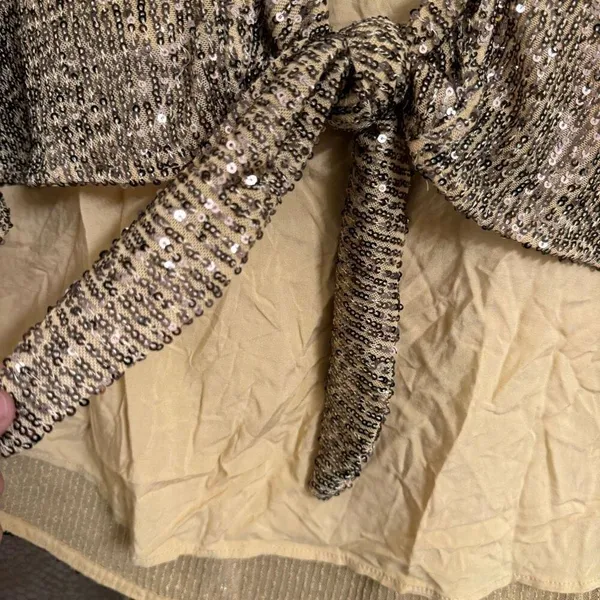 Free People Gold Sequin Lost In Your Light Tie Front Tank Top Small - Image 4