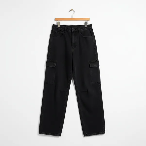 Tinseltown Juniors Cargo Jeans Size 0 Black High Rise Baggy Wide Leg Denim - Image 2