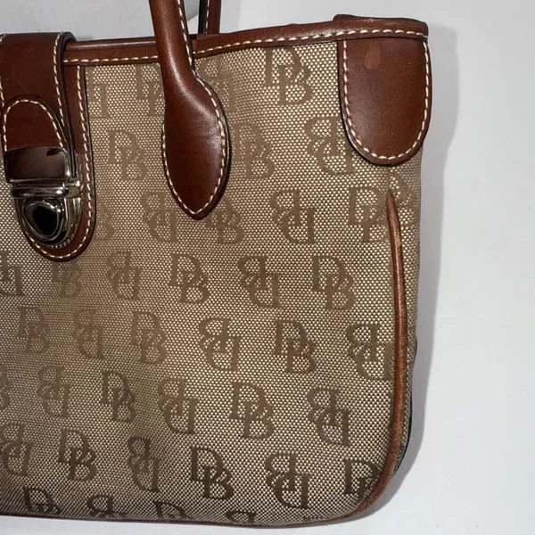 Vintage Dooney & Bourke Y2K Old Money Classic Leather Canvas Satchel Bag‎ Purse - Image 7