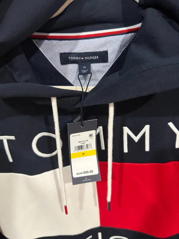 Tommy Hilfiger navy man M kangaroo hoodie embroidered logo Re/white NWT - Image 2