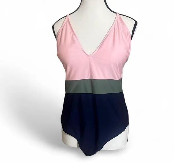 Cupshe OnePiece Swimsuit SzXL Colorblock Peach/Olive/Navy Beach/Pool/Resort Wear - Image 3