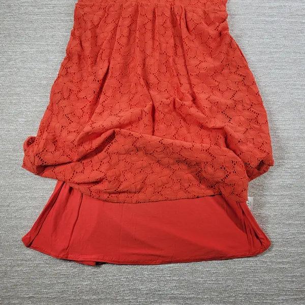 Anthropologie Leifnotes Dogflora Dress Womens L Orange Floral Lace Lined - Image 13