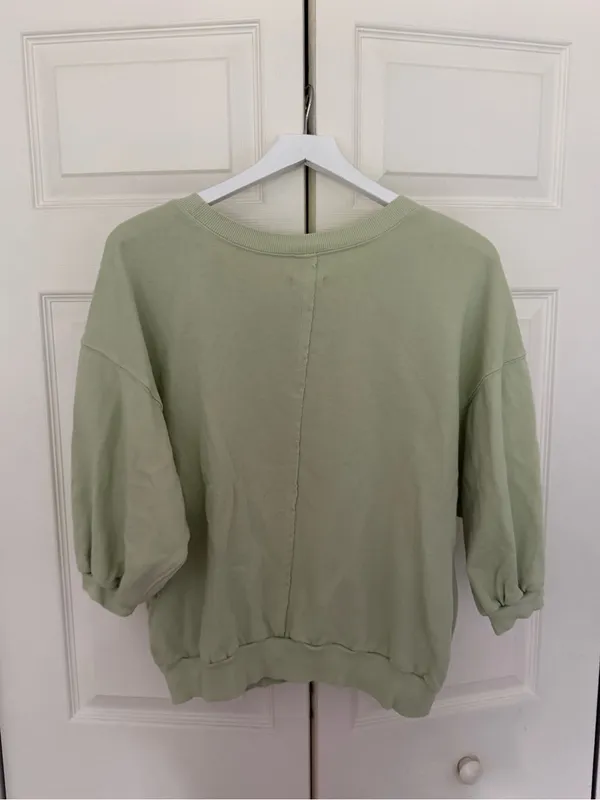 Anthropologie Pilcro The Niki Bubble Sweatshirt Light Green Pastels Crewneck M - Image 7
