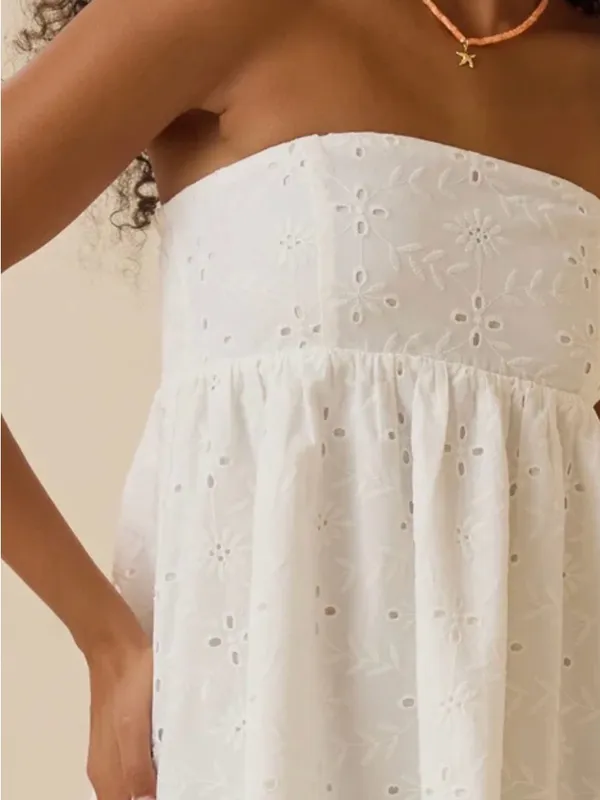 Altar'd State Paige White Strapless Eyelet Mini Dress - Image 3