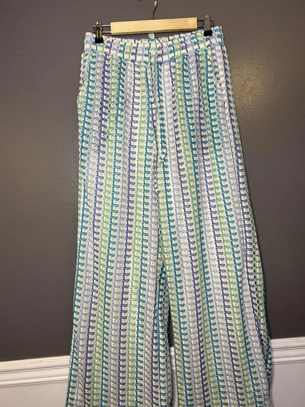 MUSERO Pants Womens Large Multicolor Crochet Wide Leg Ankle Elastic Waist - Image 2