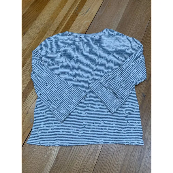 Lucky Brand Womens Grey White‎ Striped Floral Eyelet Long Sleeve Knit Top Small - Image 4