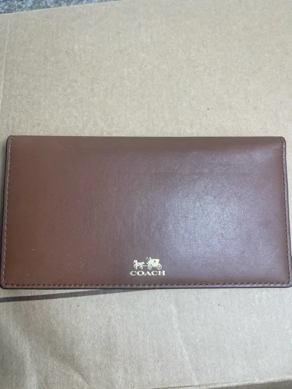Coach Brown Pebbled Leather Flap Wallet with Silver Plaque - Image 8