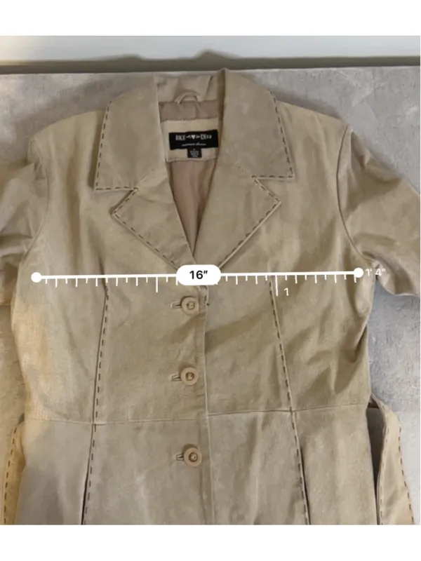 Women's BKE Diva Beige Suede Trench Coat M - Image 5