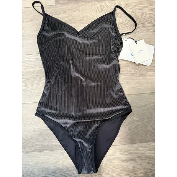 Onia Jane Ribbed Black Velvet Luxury One Piece Swimsuit $185 Small - Image 2