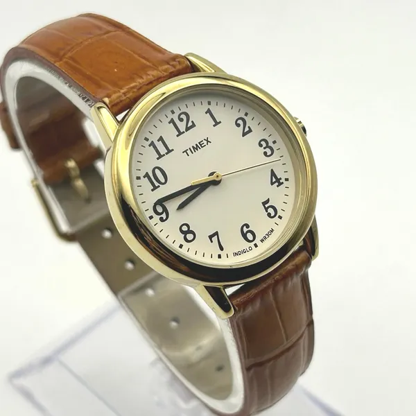 Timex Easy Reader Gold-tone Textured Brown Leather Women’s Watch Working - Image 3