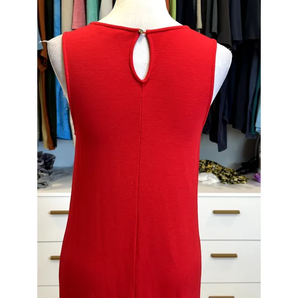 Crown & Ivy Women's Red Sleeveless Fringe Hem Midi Dress Keyhole Back S - Image 5