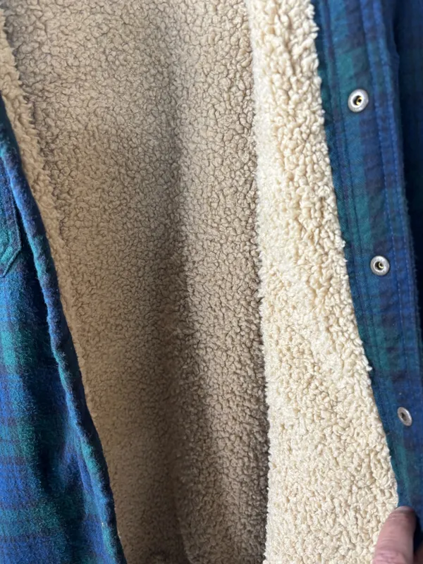 LL Bean Sherpa Lined Plaid Flannel Shacket Blue Green Shirt Men’s SZ XL Fleece - Image 13