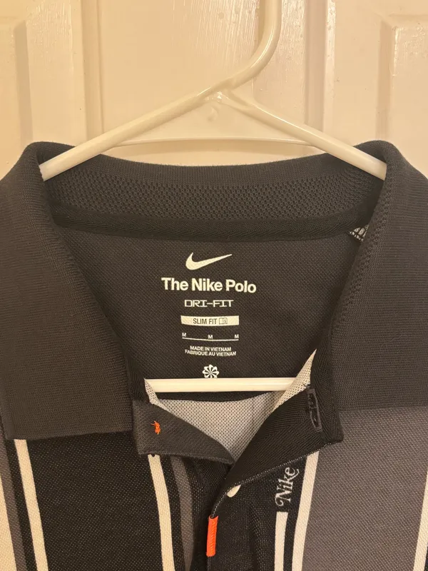 Nike Men’s Casual Black & Gray Striped 90s Style Vintage Polo Shirt - Image 3
