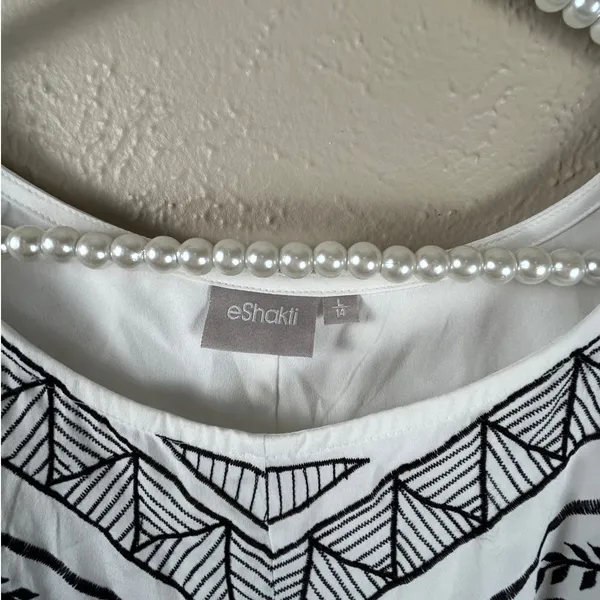 eShakti Dress Size Large White Boho Embroidered Short Sleeve Knee Length Summer - Image 3