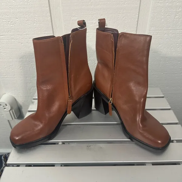 Franco Sarto Boots Leather Heel 3.75” A Paula Brown Size 10M NWOT - Image 7