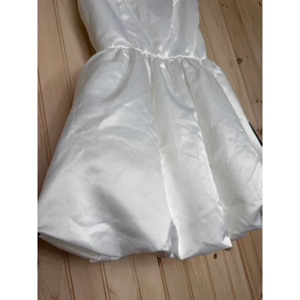 Lulus Regal Cutie White Satin Square Neck Bubble-Hem Mini Dress Bridal Small - Image 7