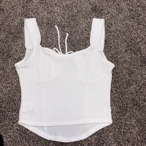 Lush Clothing white ribbed crop top with tie front detail, size S - Image 3