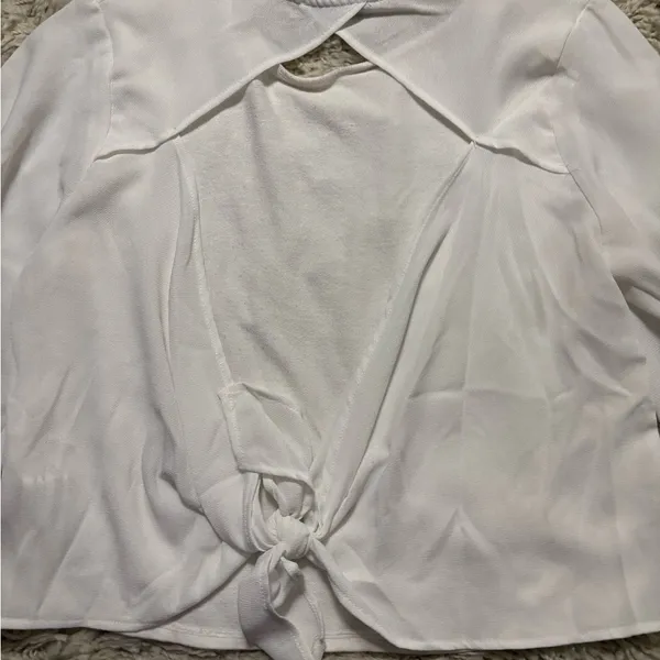Zara Elegant White Cut Out Tie-Back Blouse Size S - Image 8