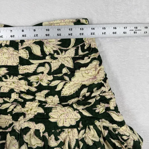Zara Green Floral‎ Ruched Mini Skirt Tiered Ruffle Hem Linen Blend Size S - Image 3