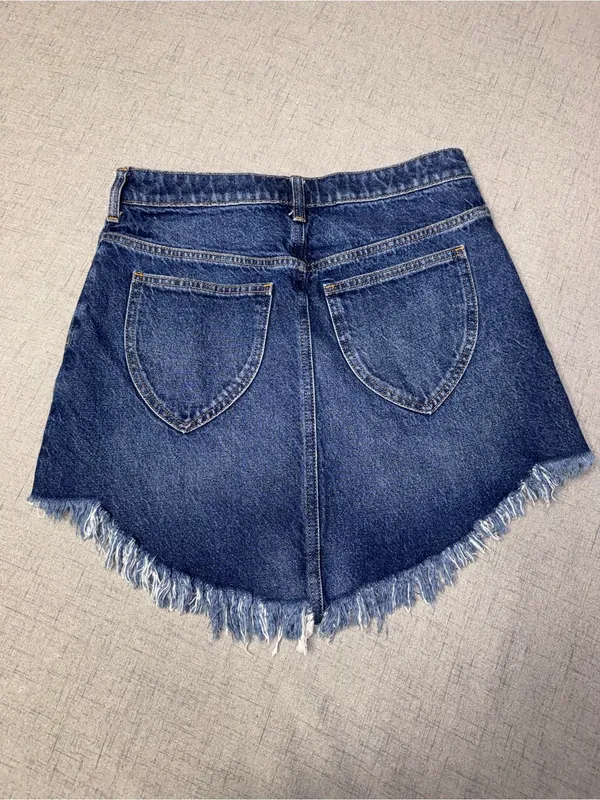 Free People Bailey Denim Mini Skirt Frayed Mountain Blue Size 28 - Image 8