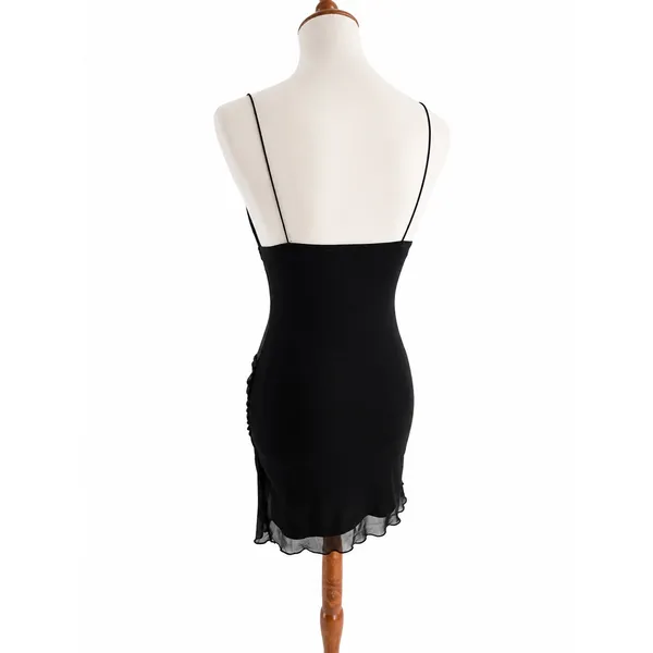 SheIn Women’s Black Lace Mini Dress Strappy Ruched Mesh Cutout Y2K Small - Image 2