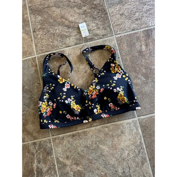 Offline By Aerie Goals Plunge Sports Bra True Black Floral Size Medium - Image 4