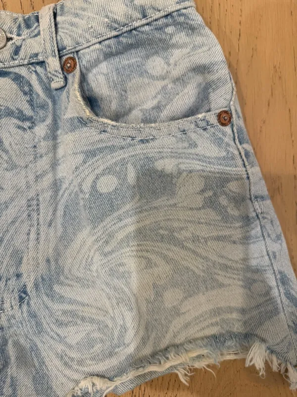 Zara High Waist Light Blue Swirl-Pattern Denim Cotton Woman’s Shorts - Image 2