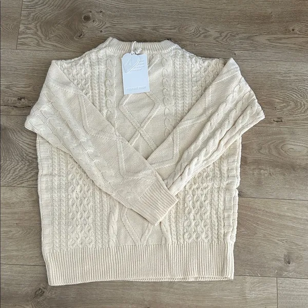 AELFRIC EDEN SOLID CABLE STITCH SWEATER, Cream, Size XS,NWT - Image 3