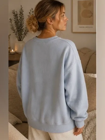 Aerie The Chill Cozy Crew Sweatshirt Light Blue Oversized Fleece Pullover XS - Image 2