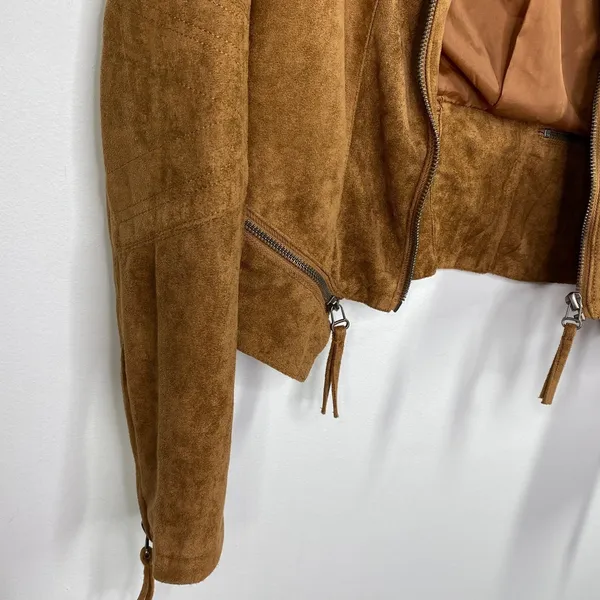 Solemio Brown Faux Suede Full Zip Long Sleeve Jacket Woman Small Country Western - Image 4