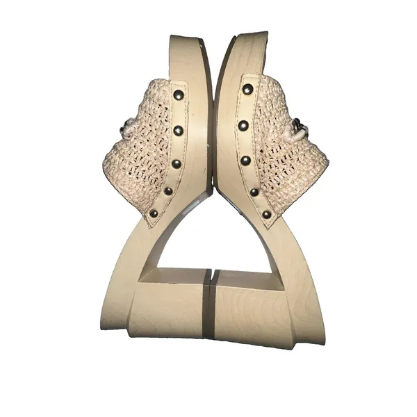 Franco Sarto Capri Clog Womens Platform Heel Sandals Straw Chain Beige Size 8 - Image 6