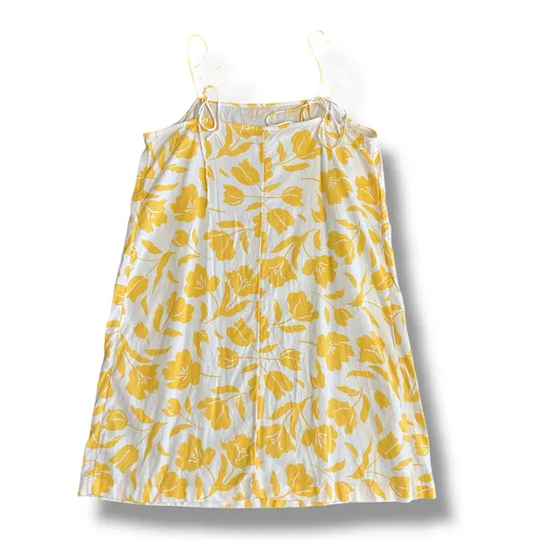 Old Navy Yellow Floral Linen Blend Mini Dress‎ L Adjustable Straps Sundress - Image 4